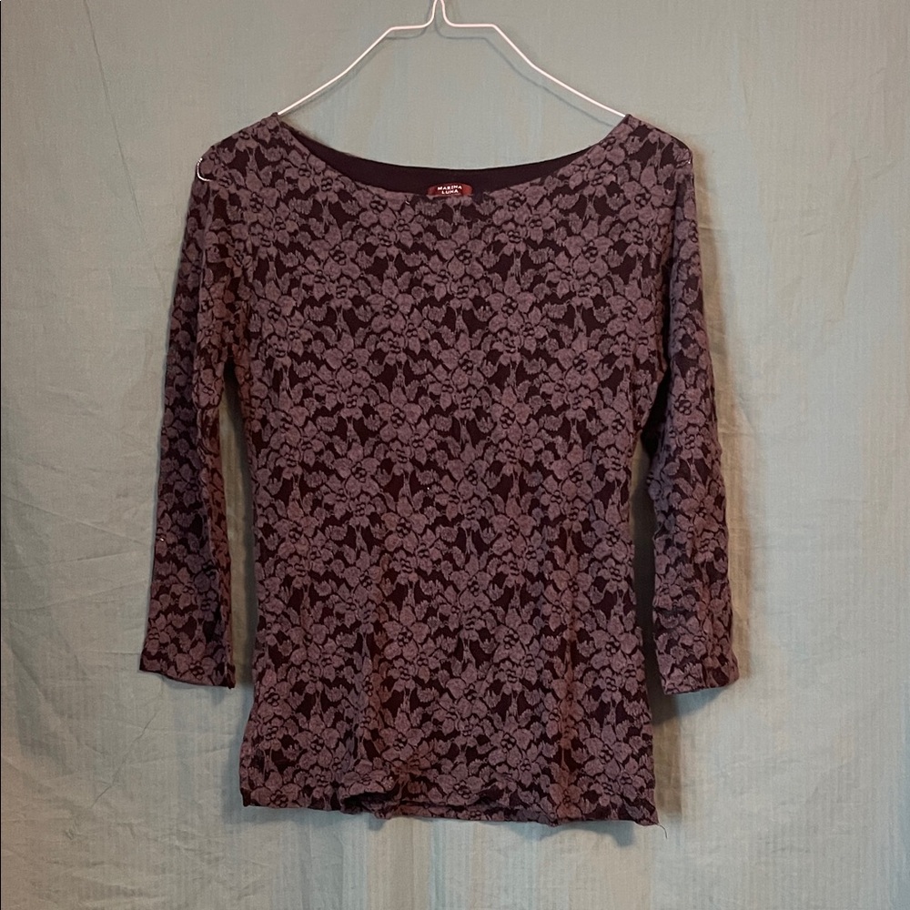 Chico's Black and Gray Lace Long Sleeve Top